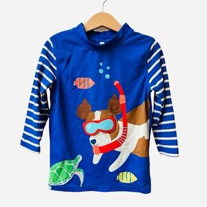 Mini Boden Blue Kids Rashguard with Dog and Fish